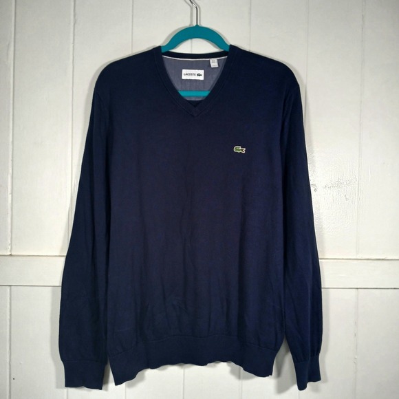 Lacoste Other - Lacoste V-Neck Sweater‎ Mens XL Navy Blue Cotton AH0347 Lightweight Knit